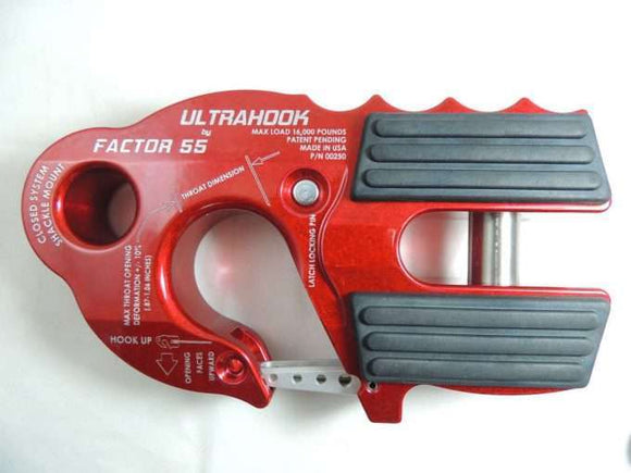 Factor 55 Winch Hook UltraHook Winch Hook W/Shackle Mount Red Factor 55