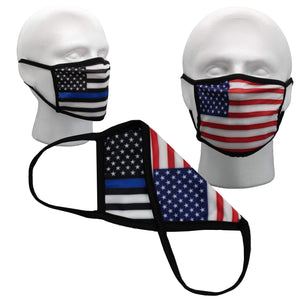 Bartact Face Masks 1 Thin Blue Line Mask, American Flag Mask, Reversible, Police Mask, Law Enforcement Mask, and USA Flag, 2 ply, Polyester, Reusable, Washable, Thin Blue Line Face Mask