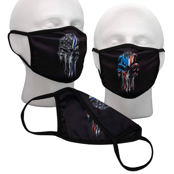 Bartact Face Masks 1 Thin Blue Line Mask, Punisher Mask, Reversible, Police Mask, 2 Layer, Polyester, Reusable, Washable
