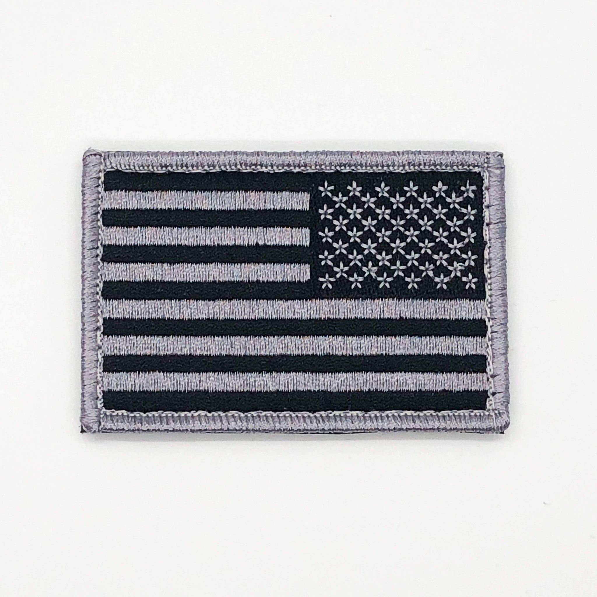American Flag Iron-On Patch - Embroidered Black & White Reverse USA Patch