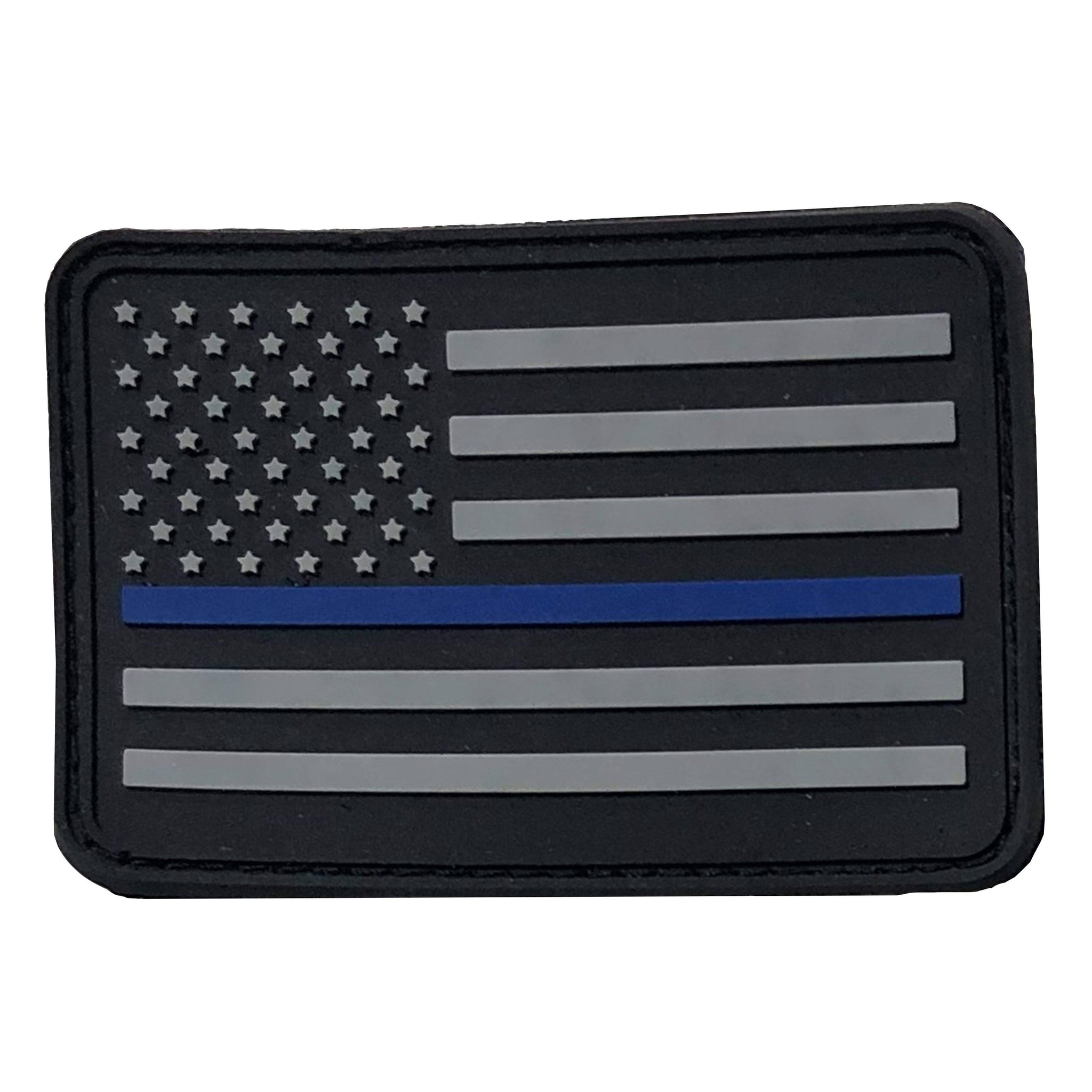 The Thin Blue Line Flag Patch - PVC Rubber w Velcro Hook Backing