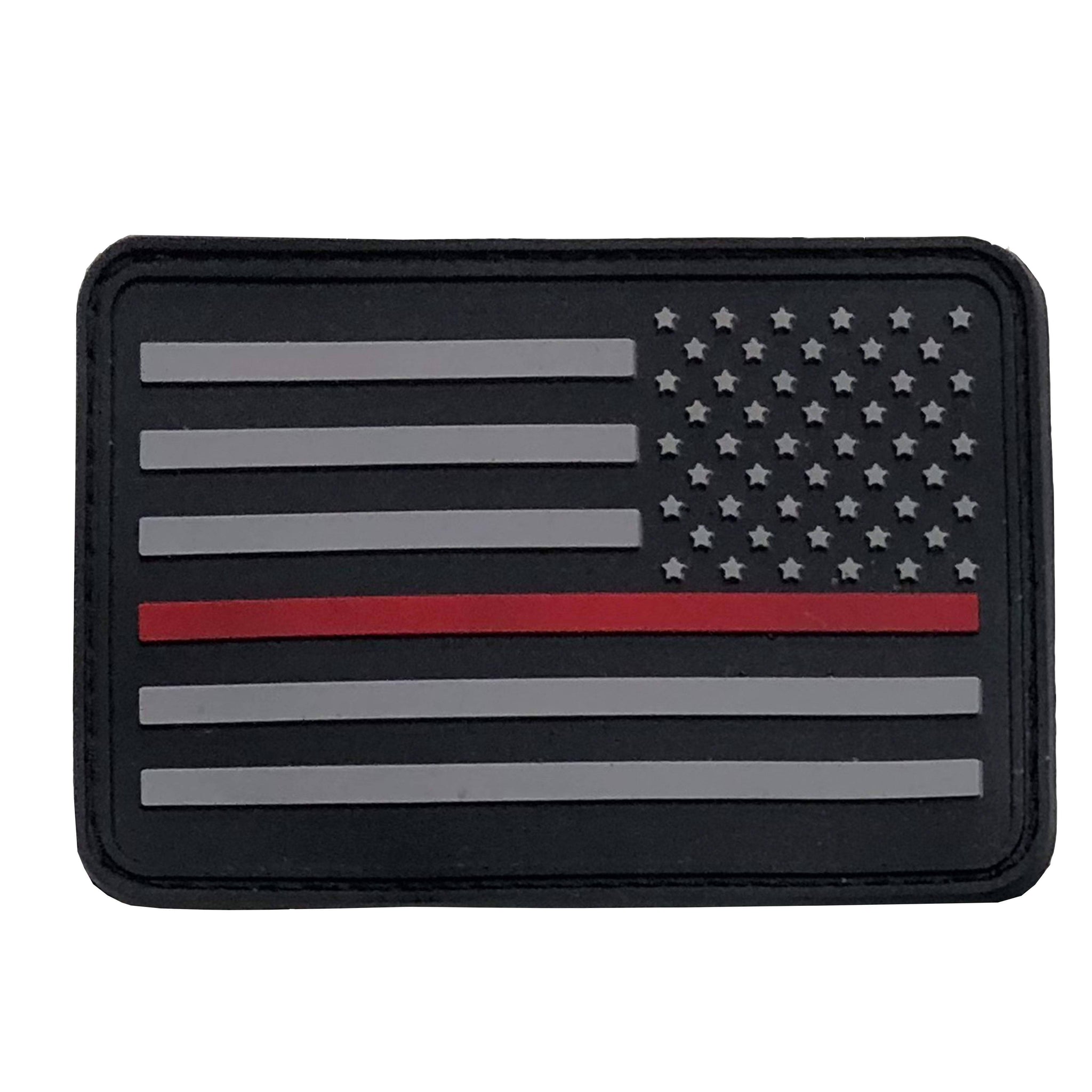 The Thin Red Line American Flag Patch, PVC Rubber, 2 x 3, Velcro Hook  backing - Choose Orientation