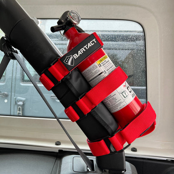 Bartact Roll Bar Accessories Red Fire Extinguisher Mount for padded Roll Bars Holds up to 5 LB Extinguisher Bartact