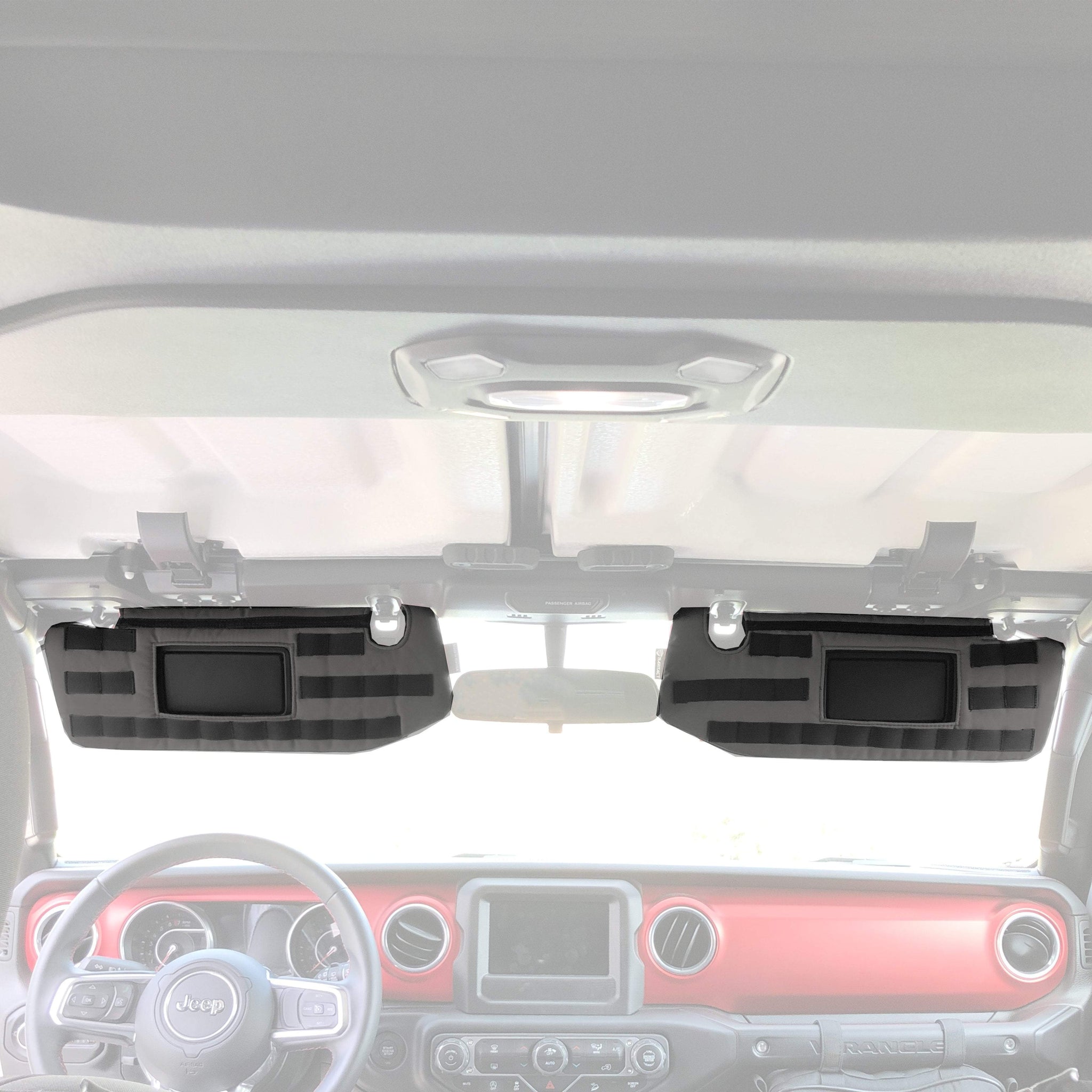 MOLLE Visor covers for Jeep Wrangler JL JLU 2018-24 (NO Garage Door Opener  Cut-out) w/ PALS/MOLLE (pair)